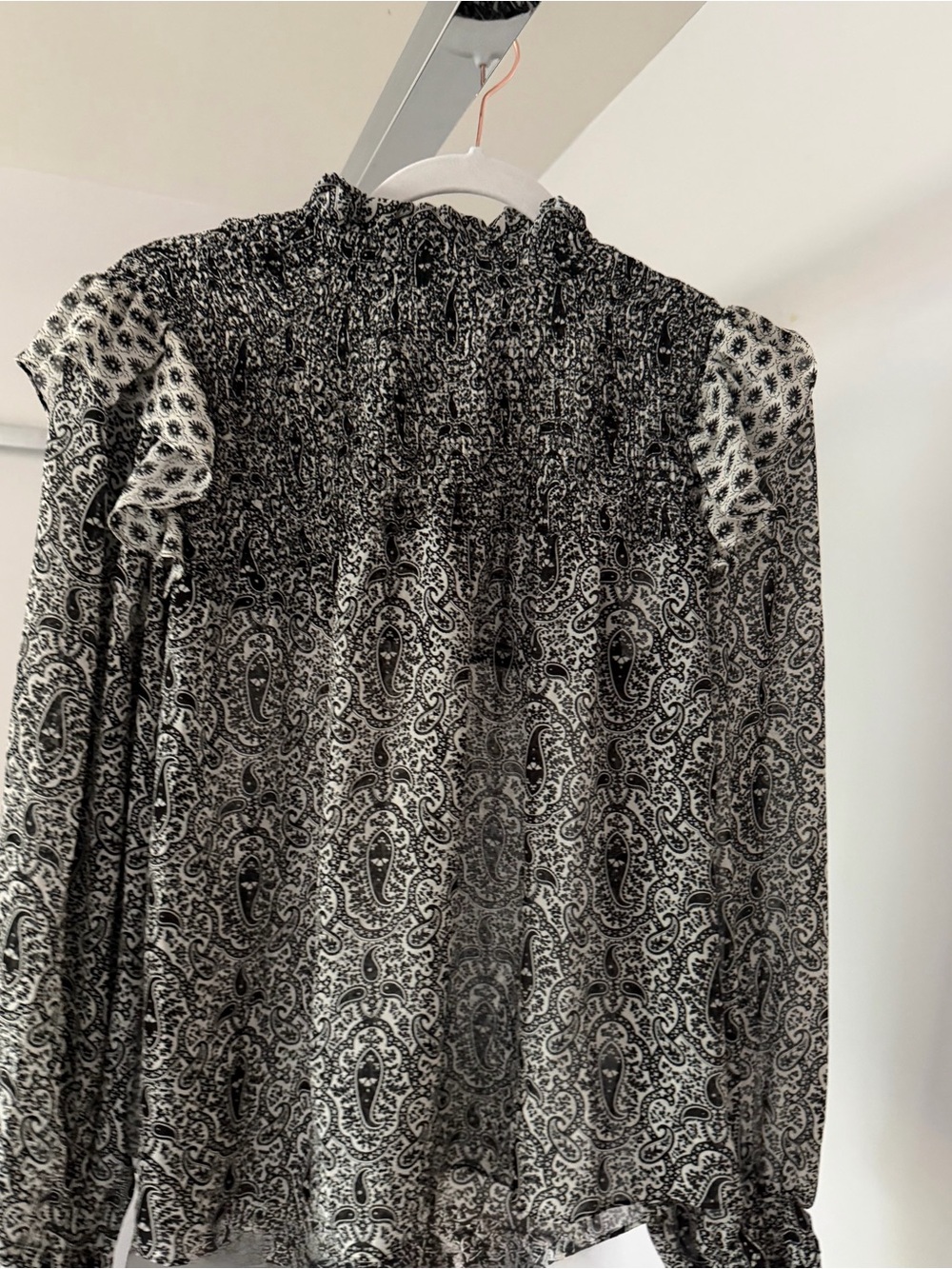Zara Black & White Paisley Smocked Top